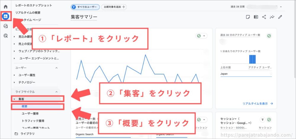 初心者向けGoogleアナリティクス活用方法：集客レポートを確認１
